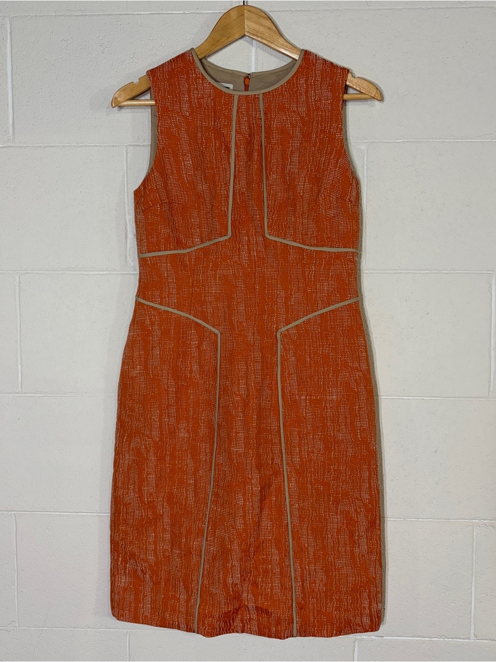 Anne Klein Orange/Beige Abstract Sheath Dress Round Neck Sleeveless Size 2